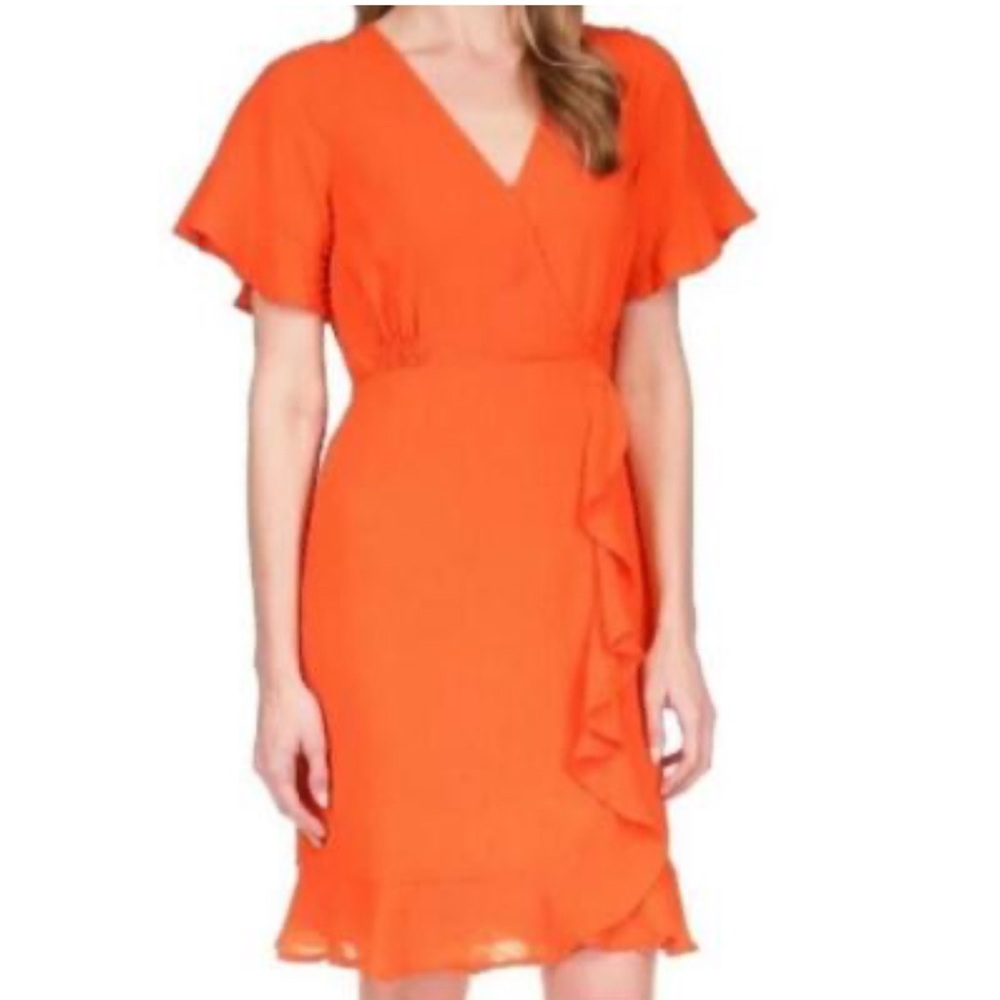 Michael by Michael Kors Faux Wrap Minidress in Optic Orange Size M. Like new!